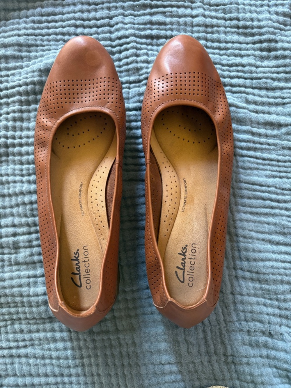 Clarks Brown Perforated Leather Ballet Flats